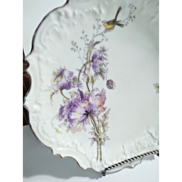 Antique Limoges France Hand Painted Cake/Dessert Serving Plate Knurled Edge 9" - Picture 3 of 14